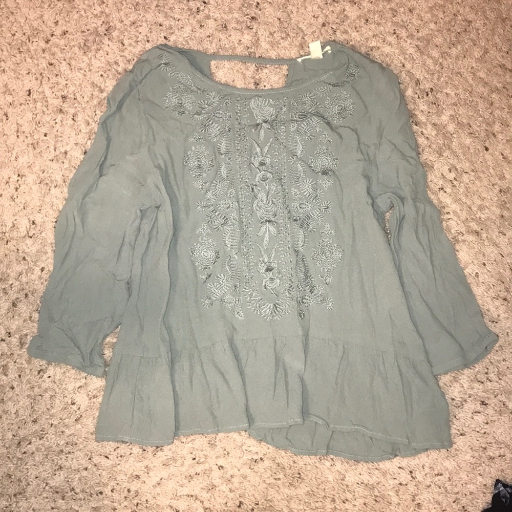 Embroidered mint green top
